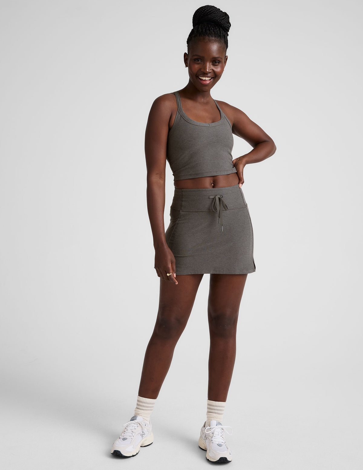 A-Line High Waisted Spacedye Skirt - True Gray Heather | Beyond Yoga