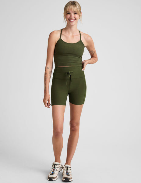 Women's High Waisted Pocket Spacedye Shorts - Army Green | Beyond Yoga
