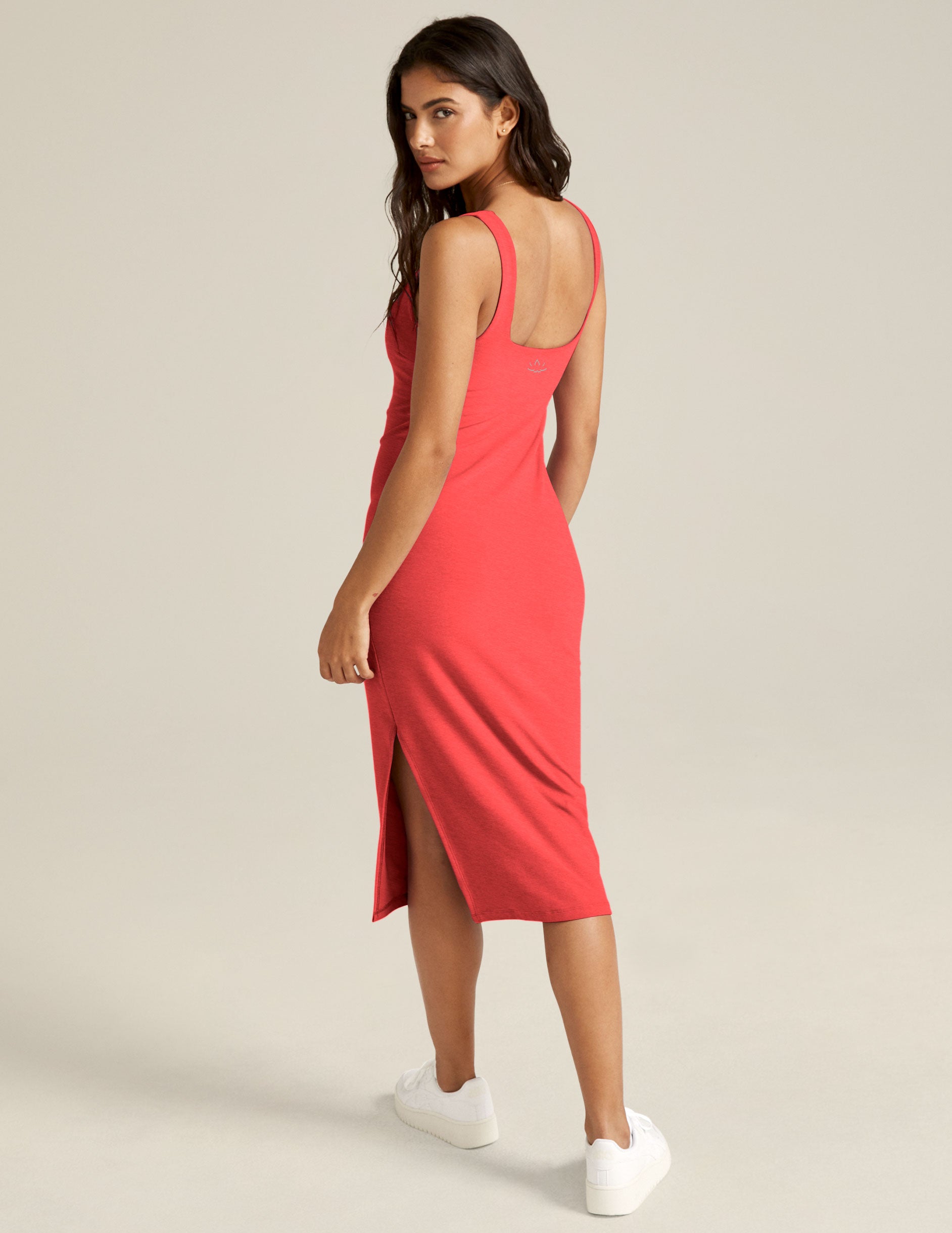 pink midi dress with slit at sides