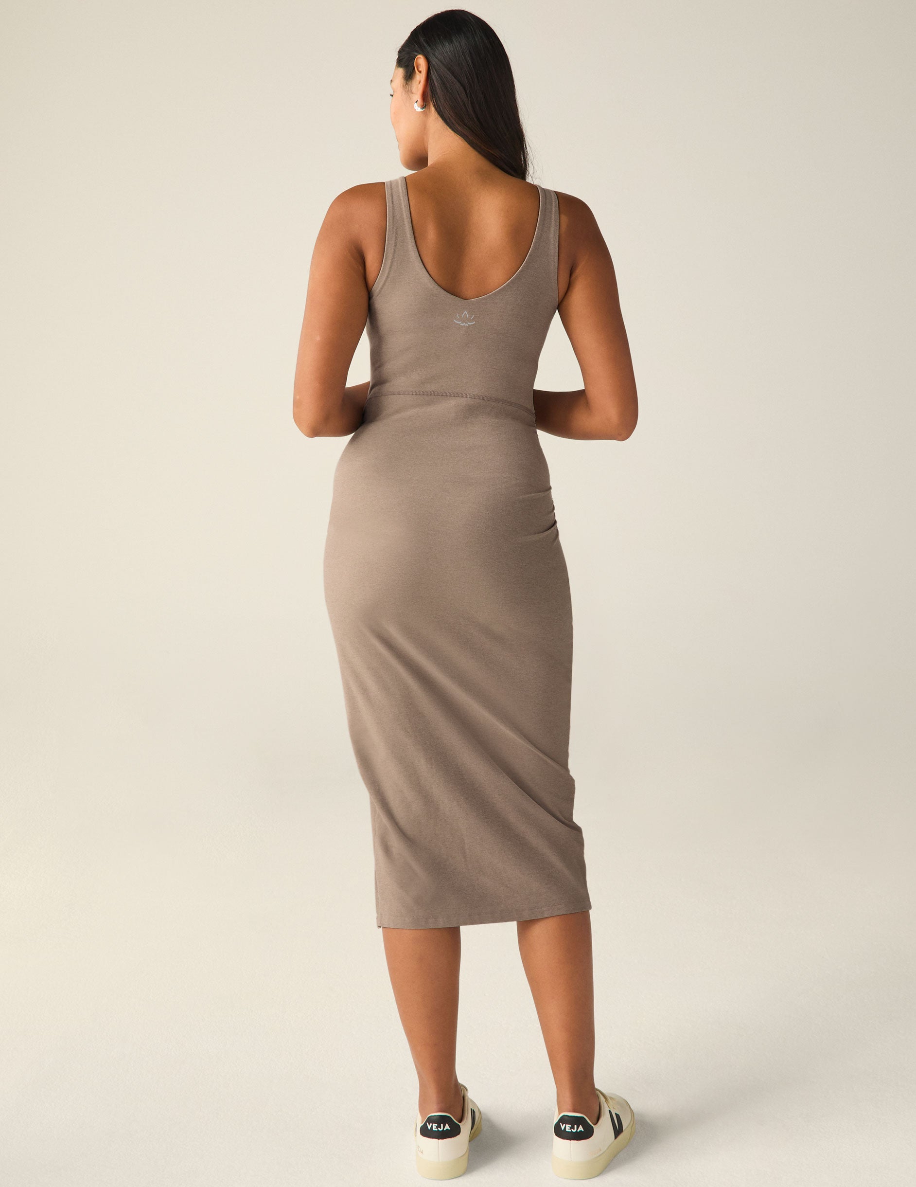 maternity brown dress with slit at sides