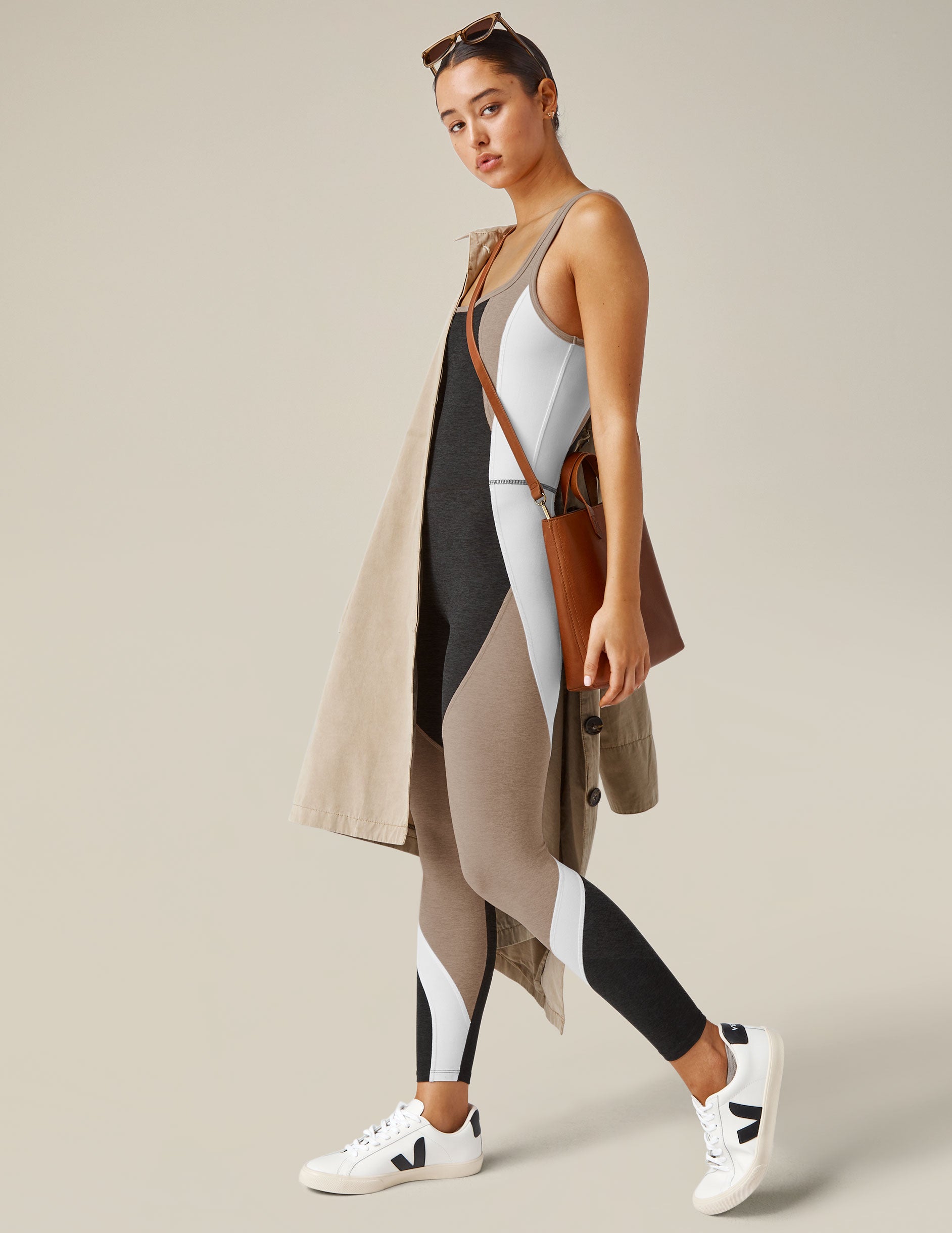black white and brown colorblock jumpsuit