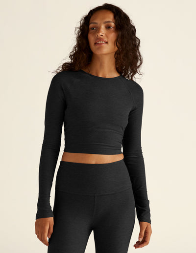 black long sleeve pullover with back strappy detail
