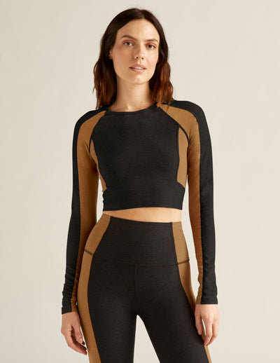 black and brown colorblock cropped pullover. 