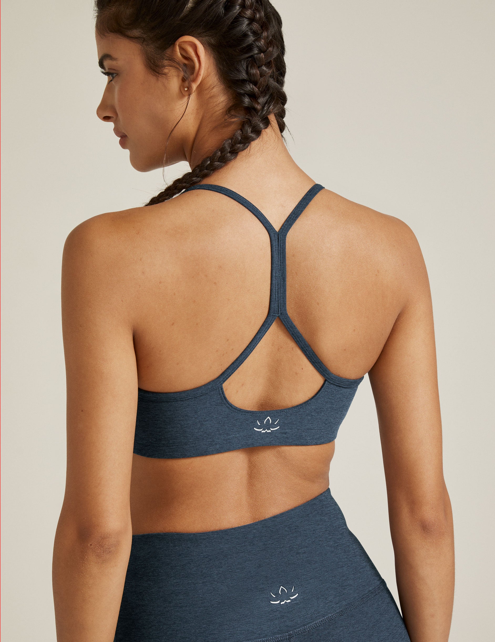 Beyond Yoga Lux Blocked Out Racerback Sports Bra in Rainy Clouds Large mesh  back