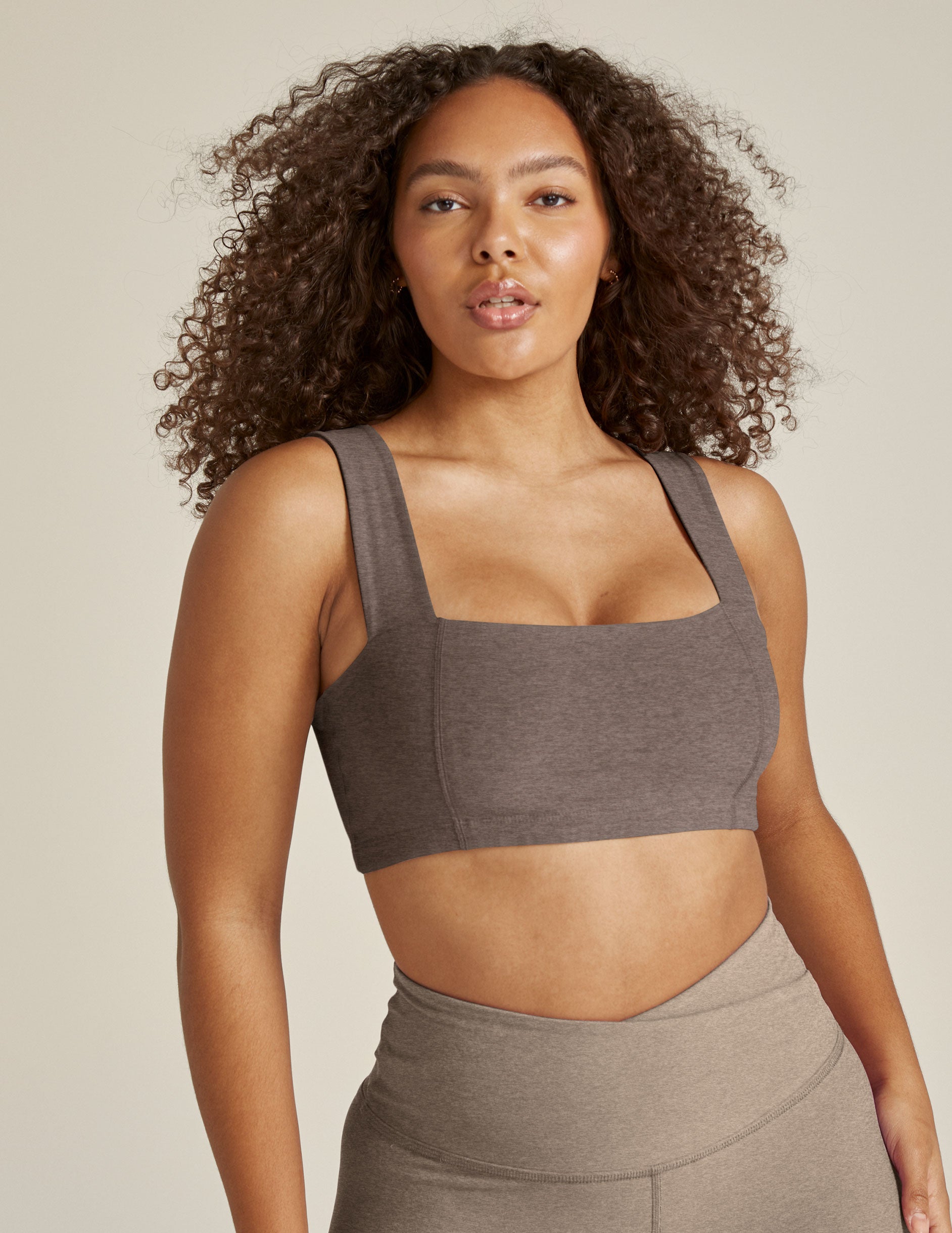 brown square neck bra top. 