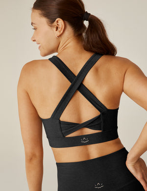 black bra top with open cross detail in back
