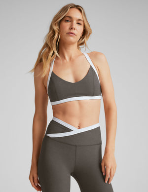 gray and white sport bra