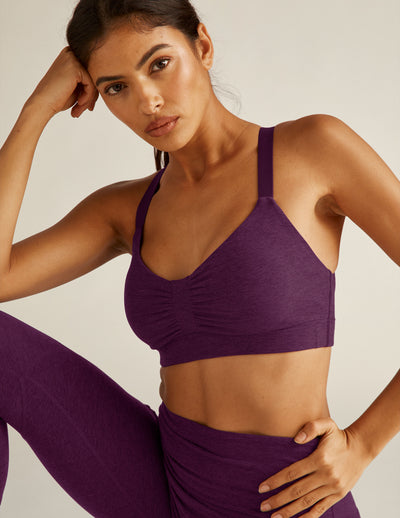 purple bra top with open back detail. 