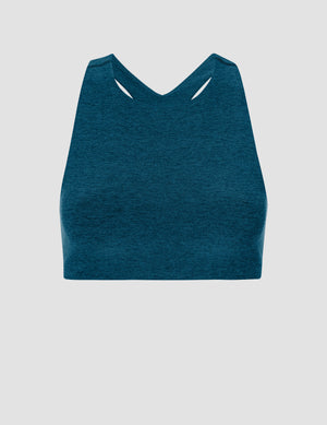 blue high-neck racerback bra. 
