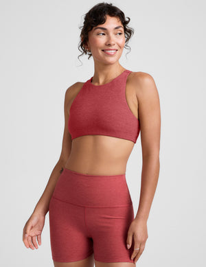 red high-neck racerback bra. 