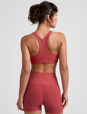 red high-neck racerback bra. 
