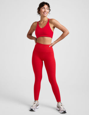 red v-neck bra top with crossover straps in the back. 