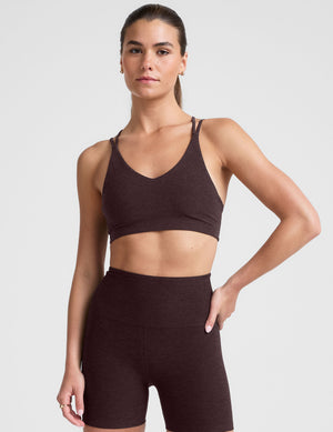 down soft v-neck bra with crossover back straps. 