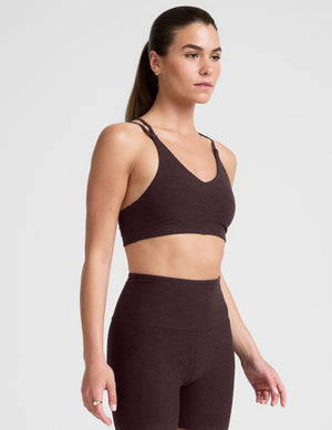 down soft v-neck bra with crossover back straps. 