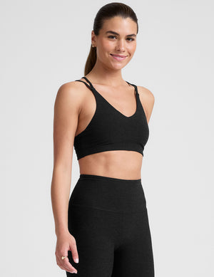 black v-neck bra top with crossover straps. 