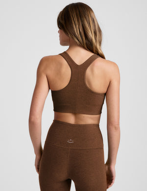 brown long line racerback bra. 