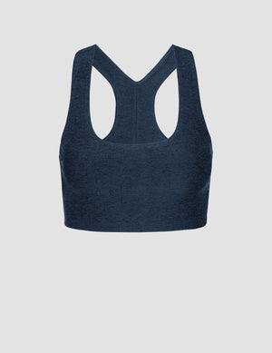 blue long line racerback bra. 