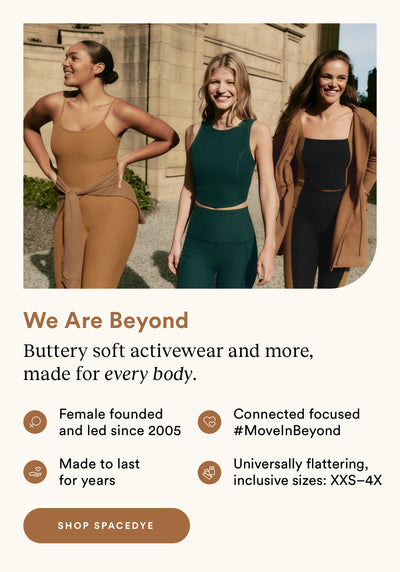 model on the left is wearing a brown slim tank top midi jumpsuit, model in the center is wearing a green high-neck racerback tank top and green high-waisted midi leggings, model on the right is wearing a brown midi jacket with a drawstring around the waist and black high-waisted midi leggings. 