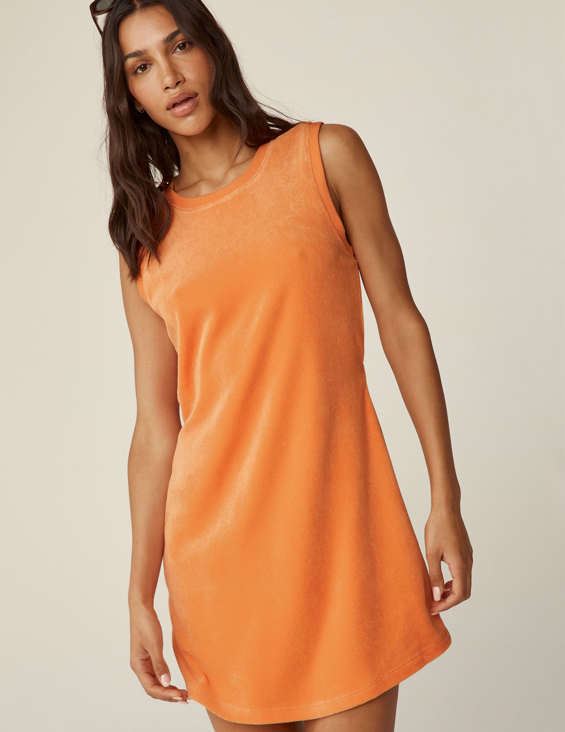 orange mini terry fabric dress.