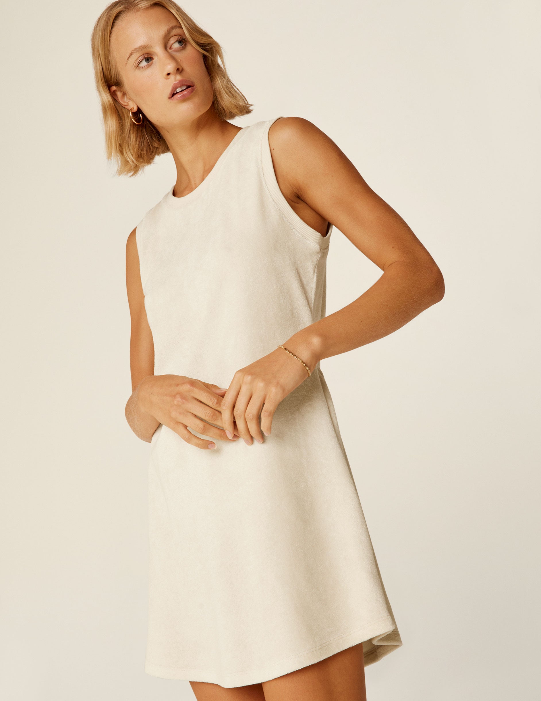 white terry fabric mini dress. 