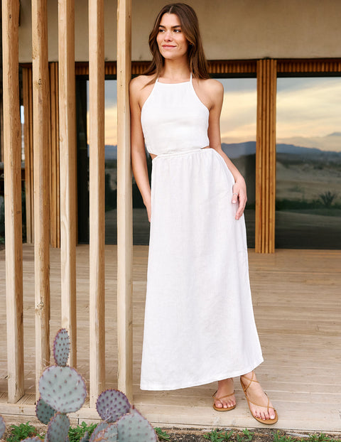 Beyond Yoga SoftWash Linen Halter Dress | White / XXS Beyond Yoga SoftWash Linen Halter Dress | White / XXS