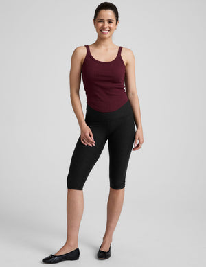 red scoop neck ribbed tank top. 