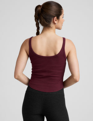 red scoop neck ribbed tank top. 