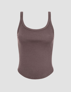 brown scoop neck ribbed tank top. 