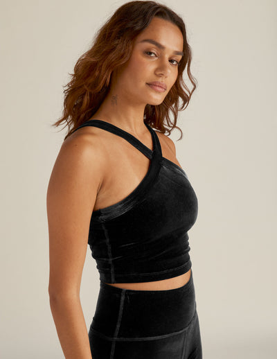 black velvet halter crop tank. 