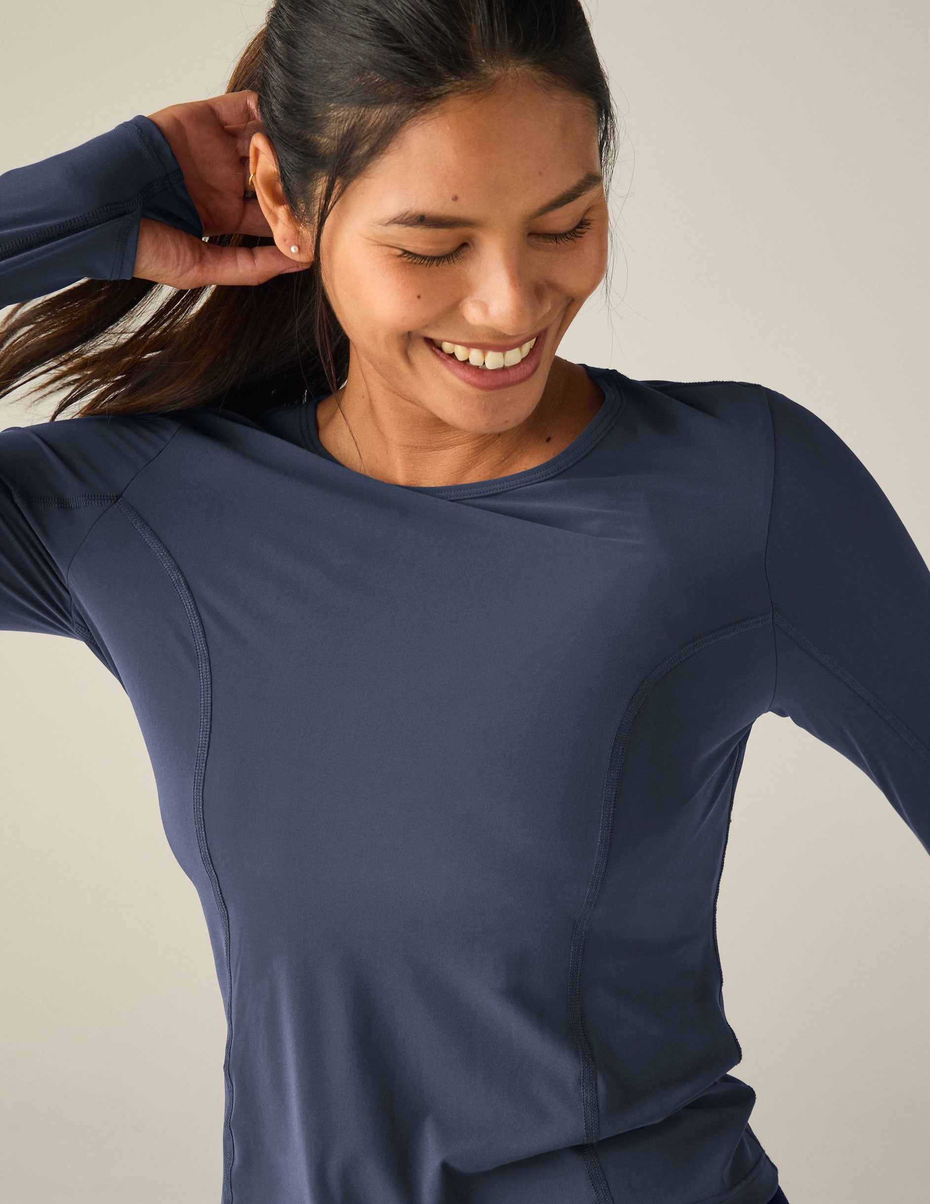 blue long sleeve top