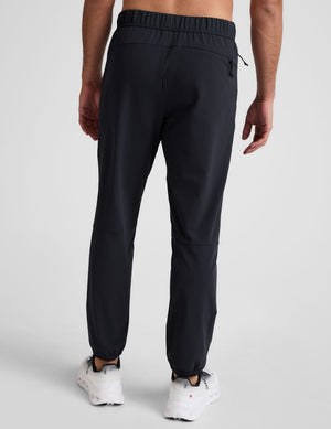 blue men's jogger with side zip pockets. 