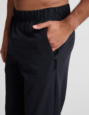blue men's jogger with side zip pockets. 
