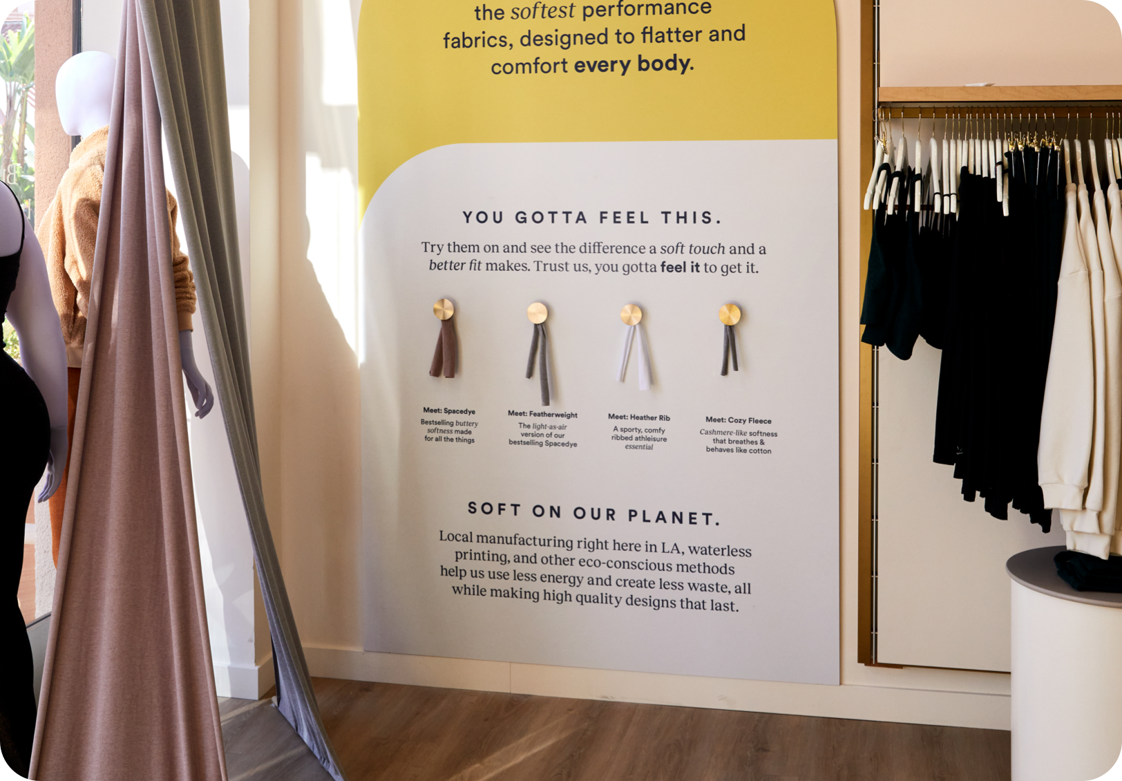 Fabric info wall - education on various fabrics and sustainability