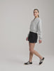 gray fleece zip-up jacket with a drawstring hood. 