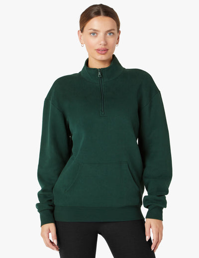 green mock neck half zip cozy pullover 