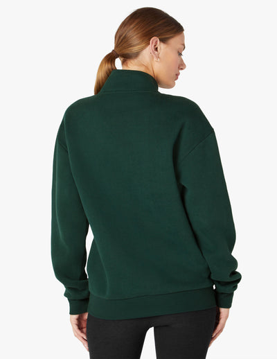 green mock neck half zip cozy pullover 