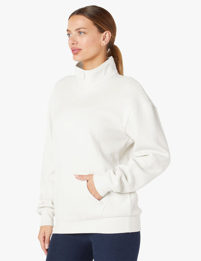 white mock neck half zip cozy pullover 