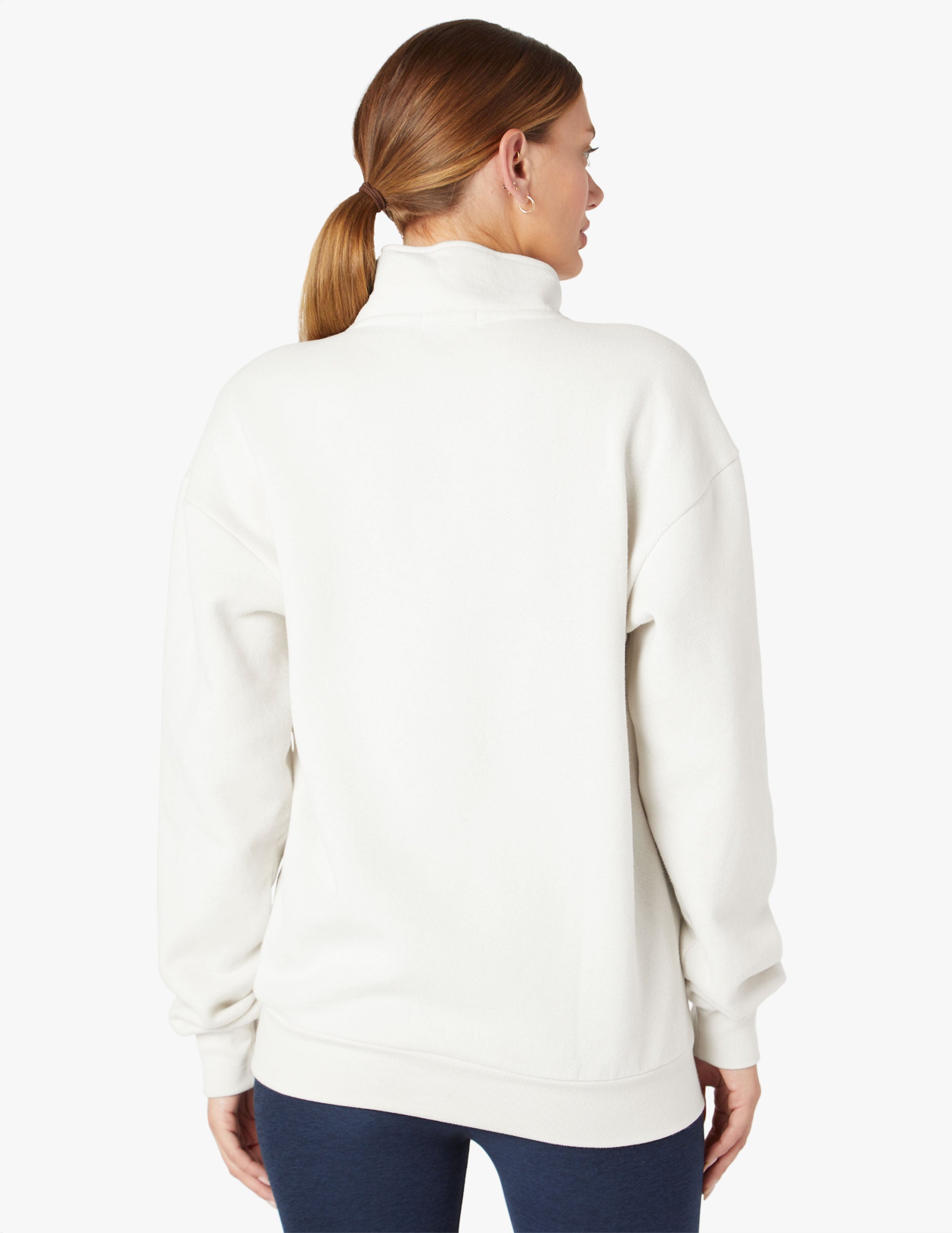 white mock neck half zip cozy pullover 