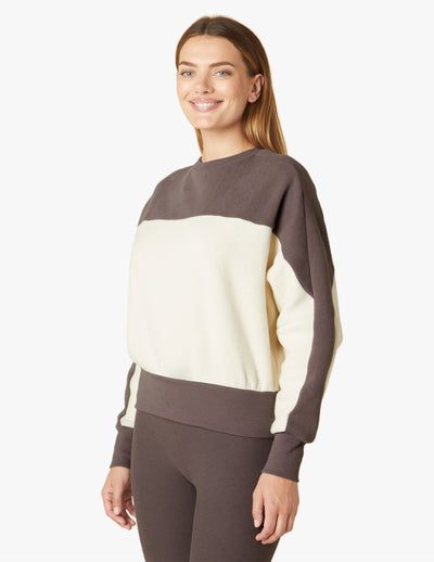 brown and white colorblock sweatshirt