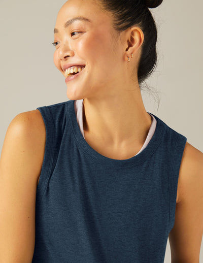blue tank top