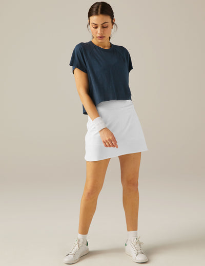 blue short sleeve cropped high low tee
