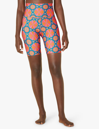 multi colored printed flower biker shorts