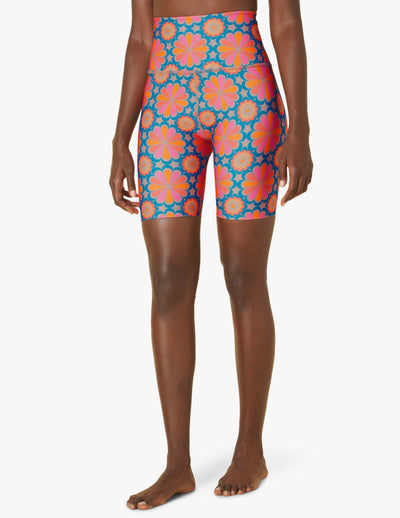 multi colored printed flower biker shorts