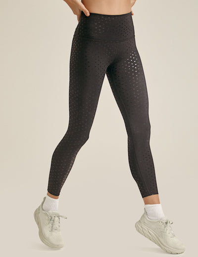 black high waisted legging with small shiny hearts design