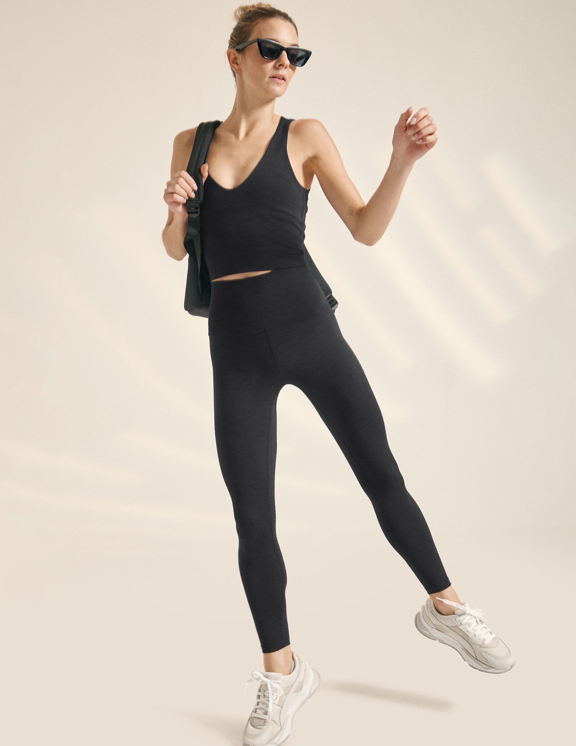 OQQ Women's 2 Piece Yoga Leggings Ribbed Seamless Workout High Waist  Athletic Pants Black Coffee Medium