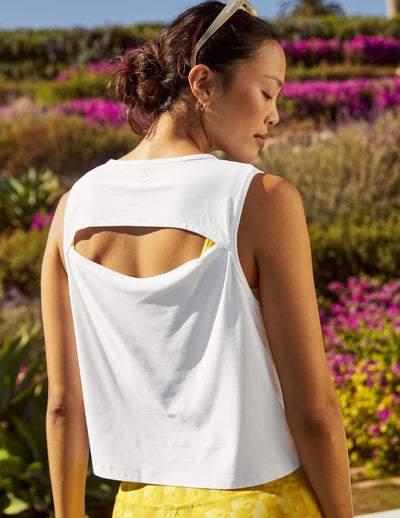 white tank with open back peekaboo detail