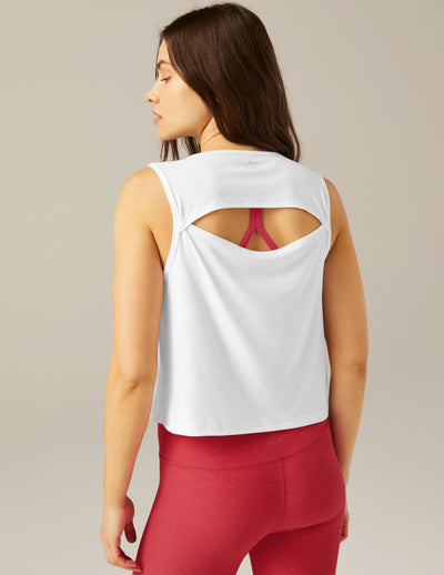 white tank with open back peekaboo detail