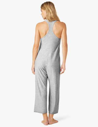 light gray sleeveless relaxed fit cropped length jumpsuit 