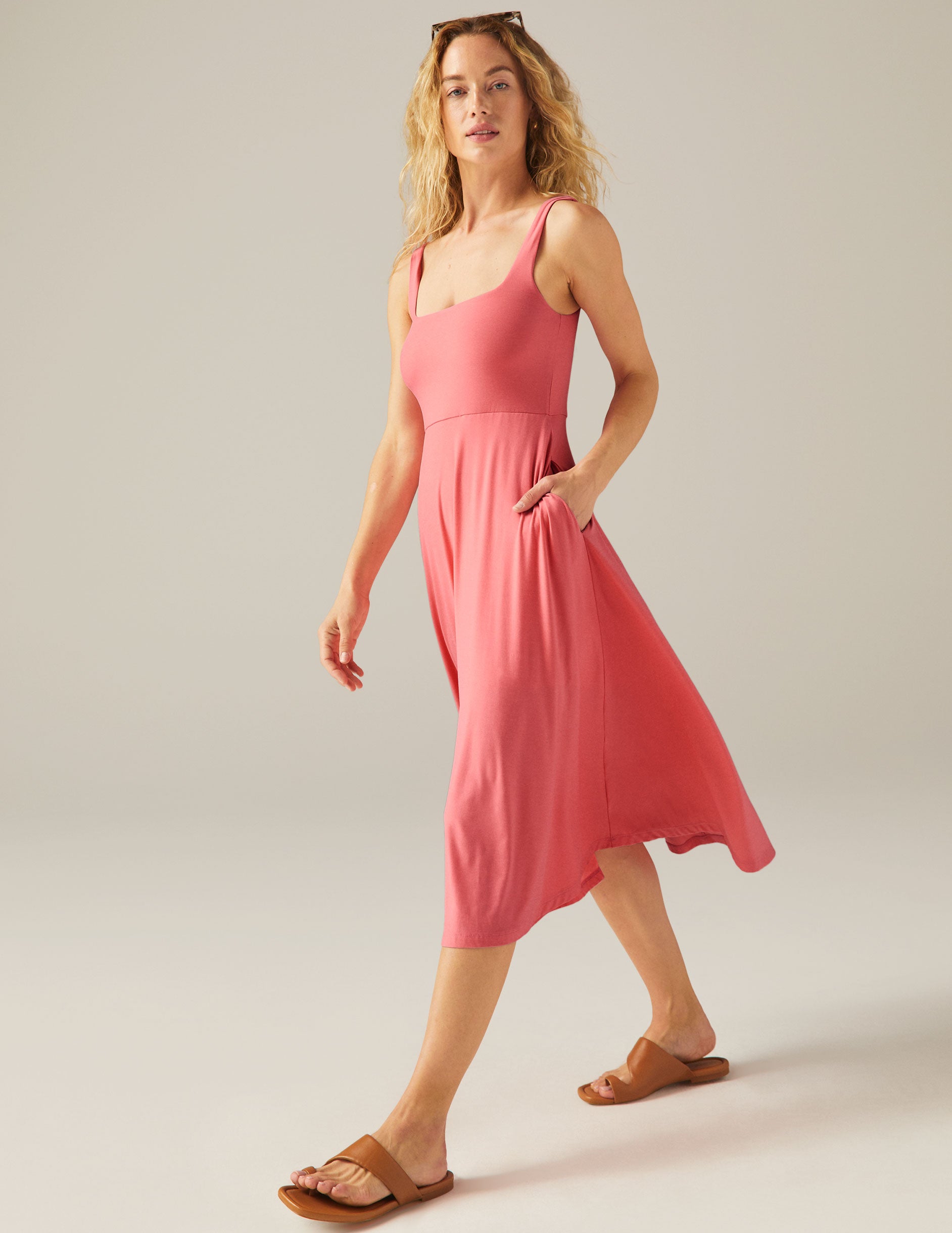 pink midi flare dress