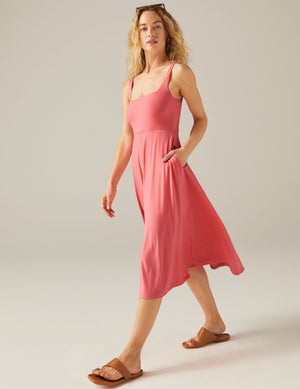 pink midi flare dress